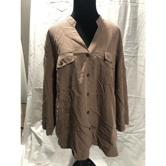 Notations Woman 2x 3/4 sleeve button up rayon collarless plaid blouse - Picture 1 of 6